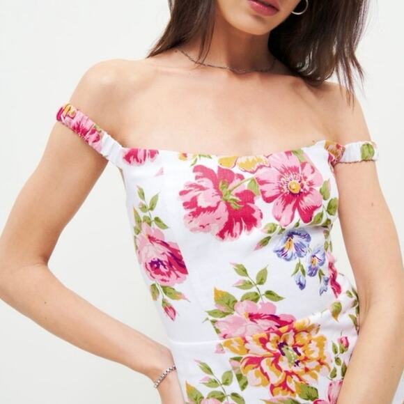 Reformation Sawyer Linen Floral Mini Dress Sz 8 - Picture 5 of 12